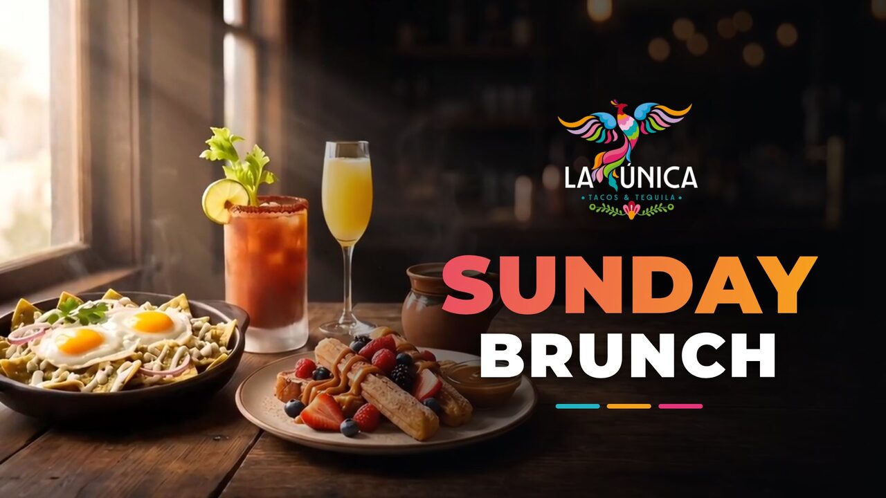 A Sunday brunch promo slide on a TV